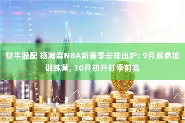 财牛股配 杨瀚森NBA新赛季安排出炉: 9月底参加训练营, 10月初开打季前赛