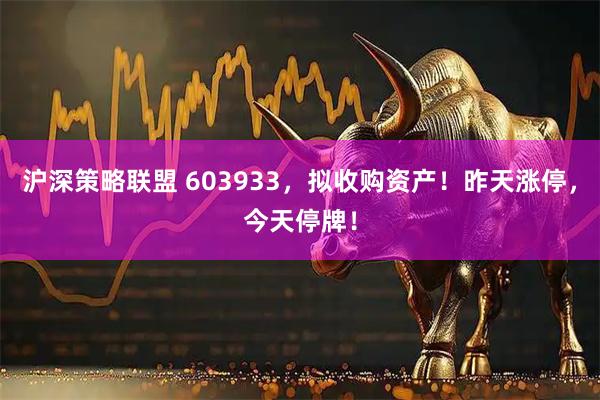 沪深策略联盟 603933，拟收购资产！昨天涨停，今天停牌！