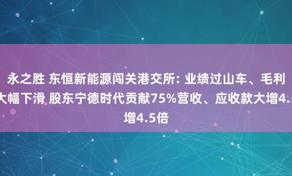 永之胜 东恒新能源闯关港交所: 业绩过山车、毛利率大幅下滑 股东宁德时代贡献75%营收、应收款大增4.5倍